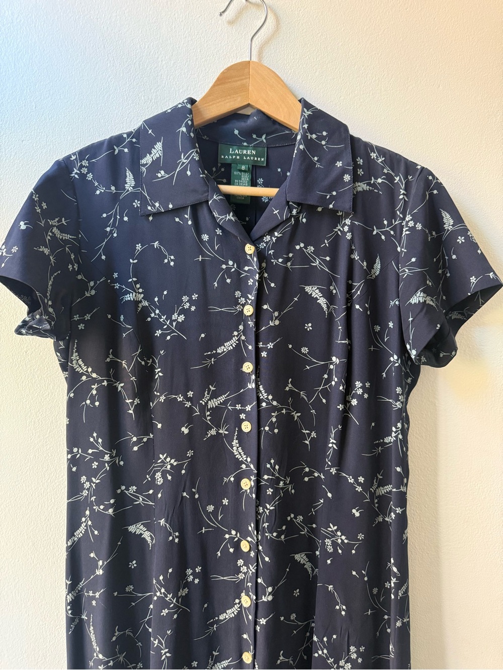 Lauren Ralph Lauren 100% Silk Navy Floral Button-Down Maxi Shirt Dress - Picture 2 of 6